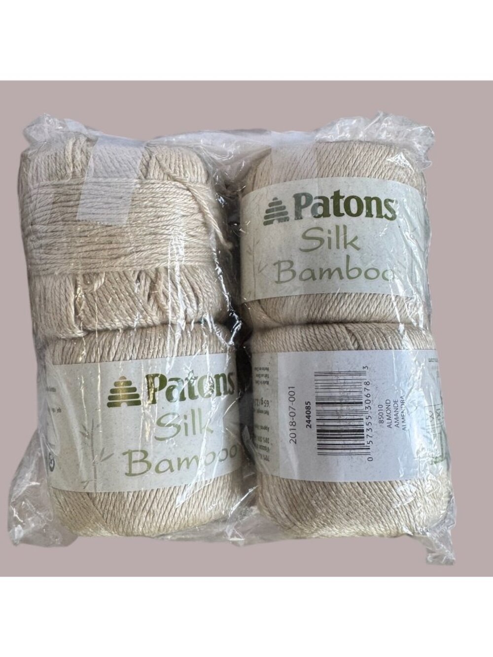 Patons Silk Bamboo Yarn Almond 4 Skeins 70% Bamboo 30% Silk 65g Each Light Weigh